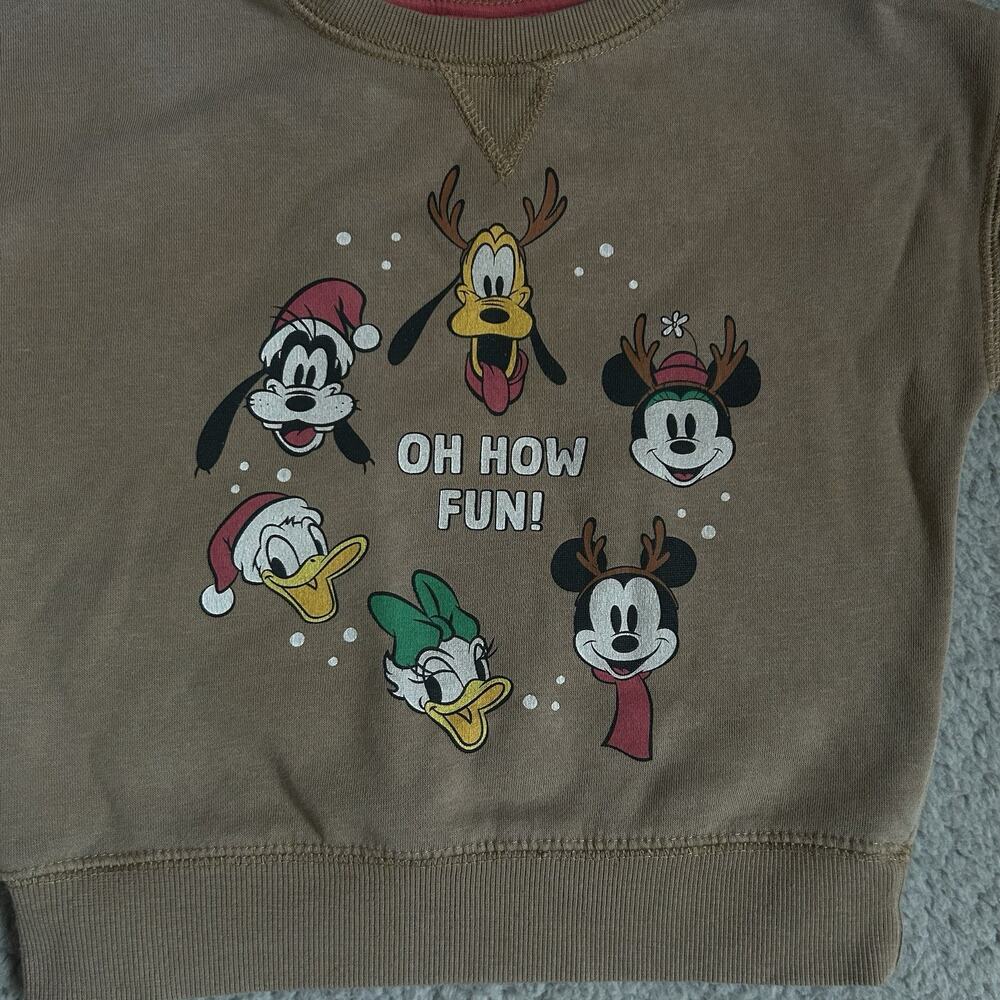 Disney Christmas Crew Neck Sweatshirt Size 2T Boys Beige - Picture 3 of 12